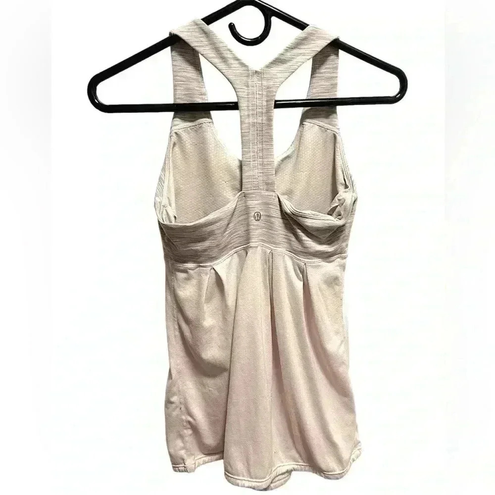 LULULEMON 🍋 LIGHT PINK AND GRAY CROSSBACK TANK TOP WITH BUILT IN BRA - Picture 2 of 3